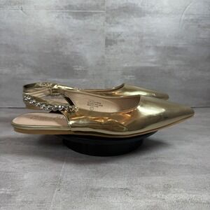 Chase + Chloe Shoes Womens Size 7 Gold Pointed Toe Slingback Flats Jeweled Strap